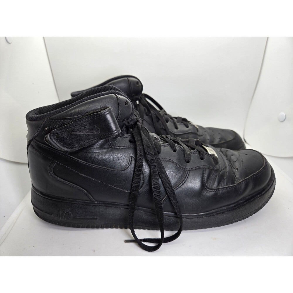 Nike Air Force 1 Mid Shoes Men's 12 Triple Black Leather Athletic Road Sneakers